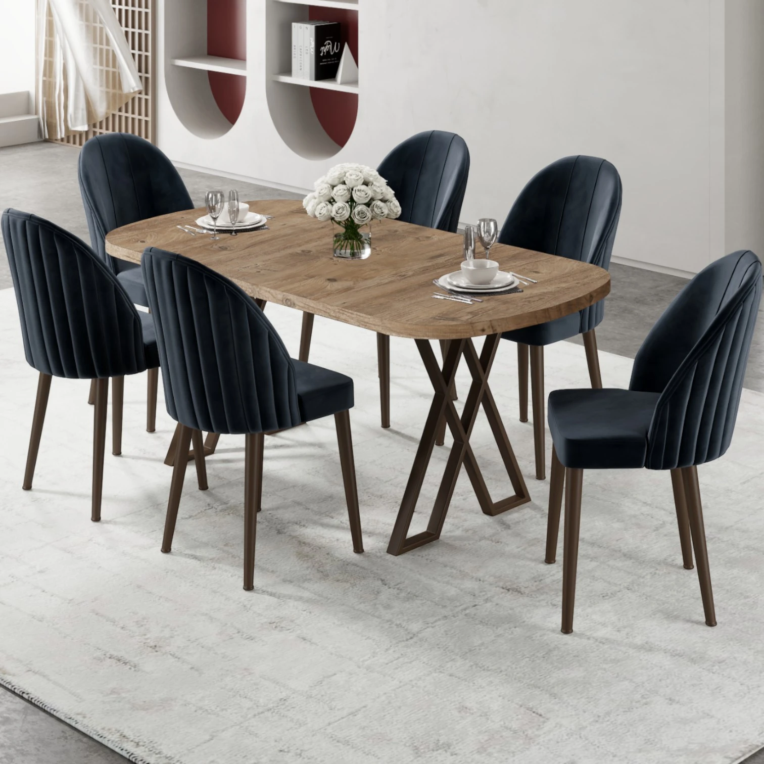 Kaye Serisi Mdf 90x168 Atlantik Çam Mutfak Masa Takımı 6 Sandalye