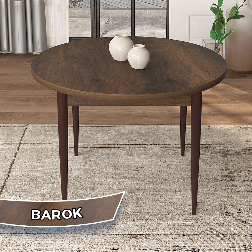Tor Serisi 90x90 Yuvarlak Sabit Barok Ahşap Desen Masa Takımı Ve 2 Sandalye