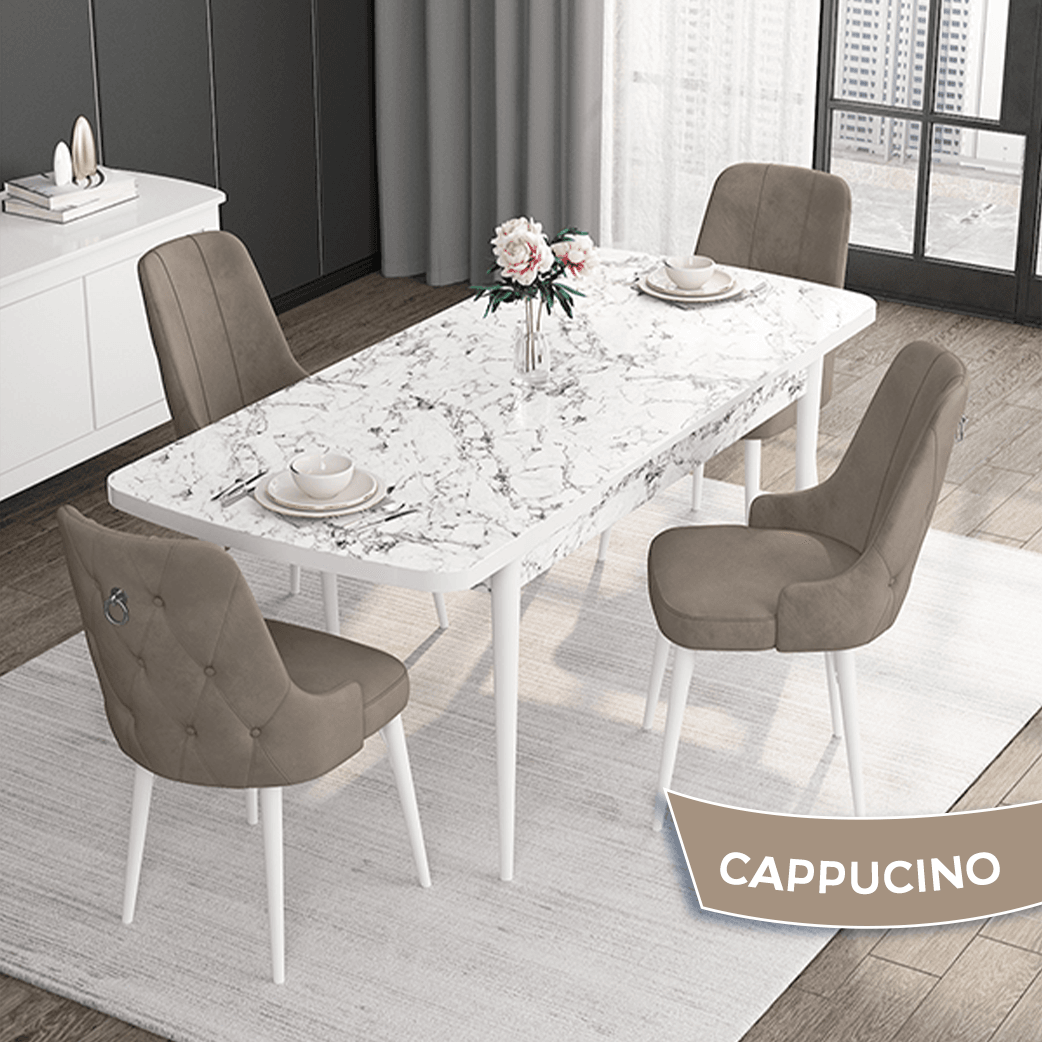 masa beyaz mermer desen sandalye cappucino
