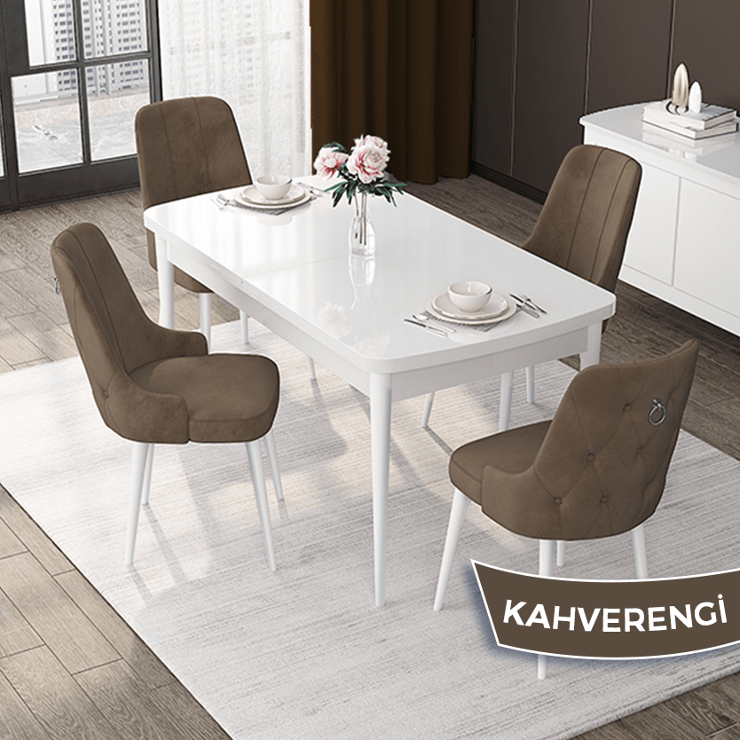 Siyah mermer desen masa Kahverengi Sandalye