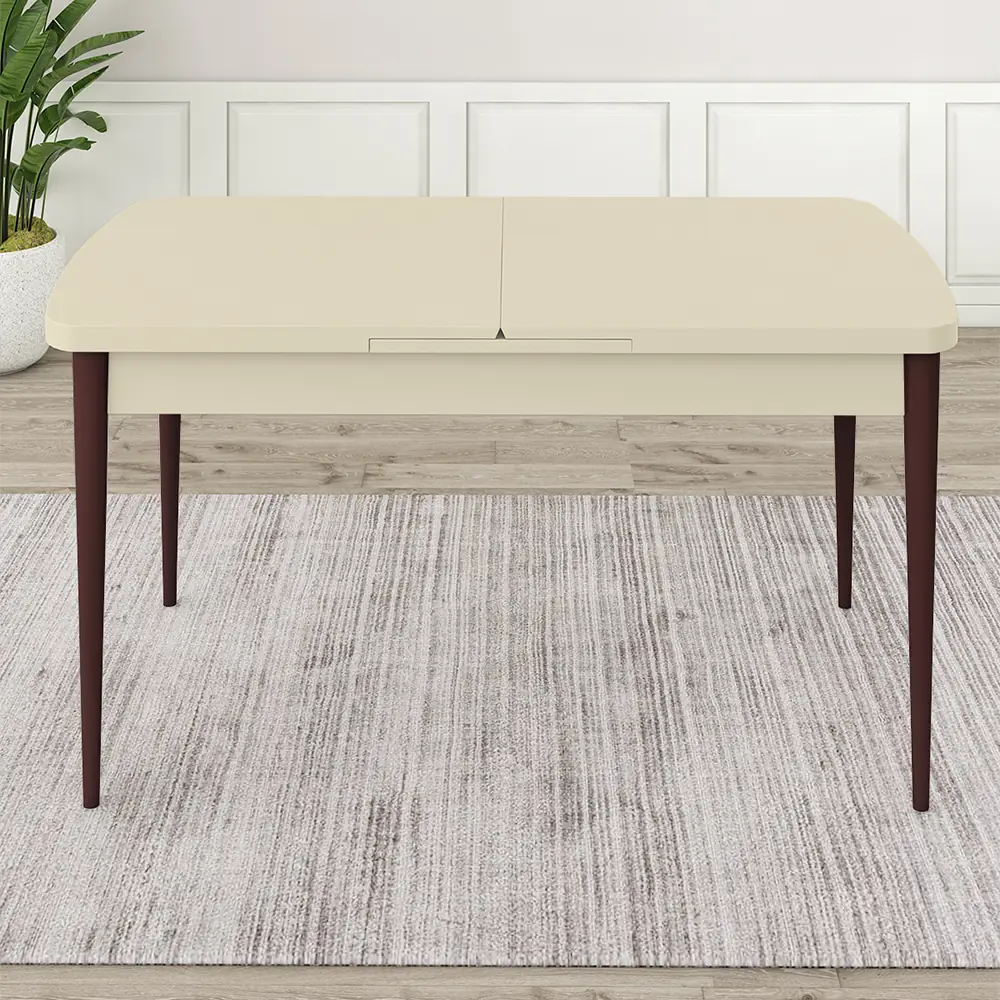 Roz Serisi 80x132 Mdf Açılabilir Gold Halka Krem Masa Ceviz Ayak