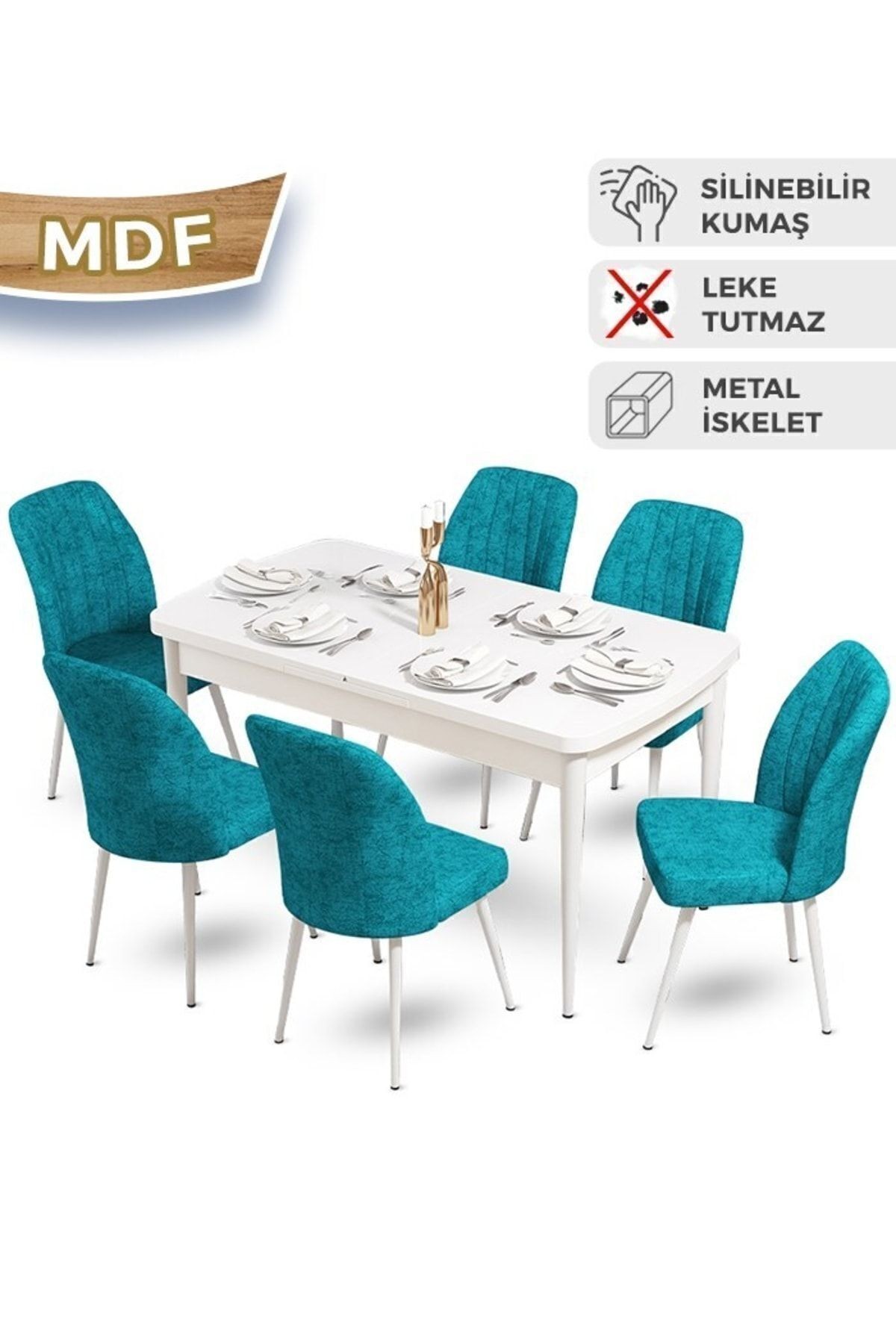 masa beyaz sandalyeler turkuaz