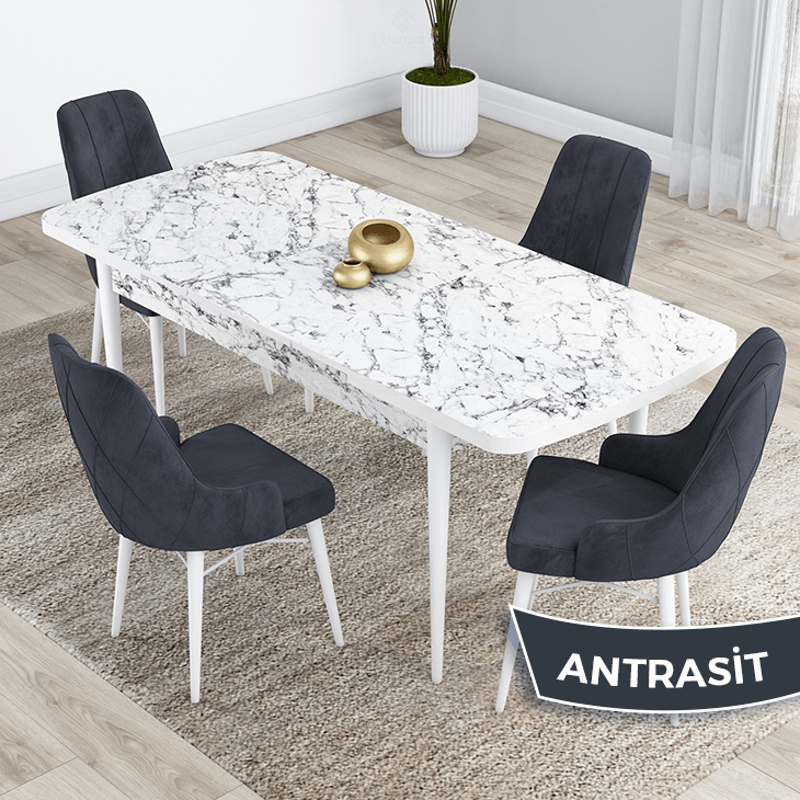 beyaz mermer masa,antrasi̇t sandalye