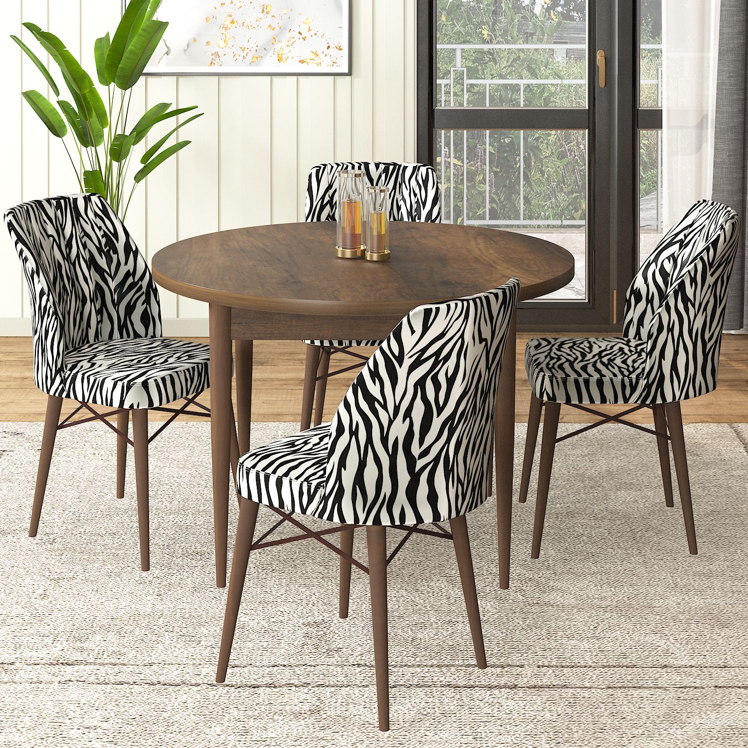 masa barok ahşap desen sandalyeler zebra desen