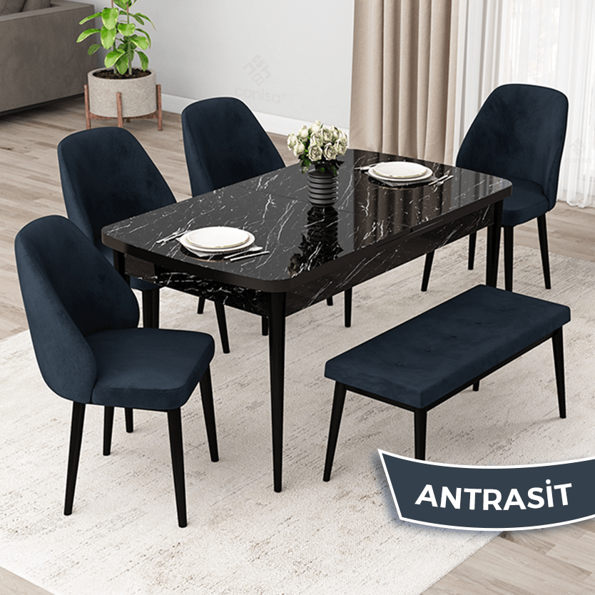 Antrasit Sandalye Siyah Mermer Desen Masa