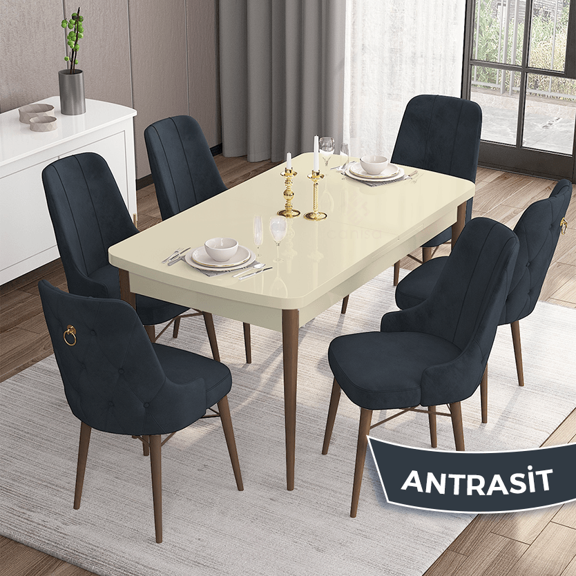 masa krem ayaklar ceviz sandalye antrasit
