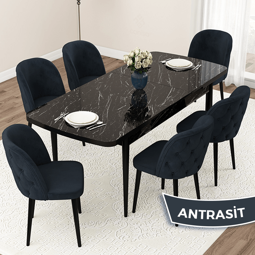 Sandalye Antrasit Siyah Mermer Desen Masa