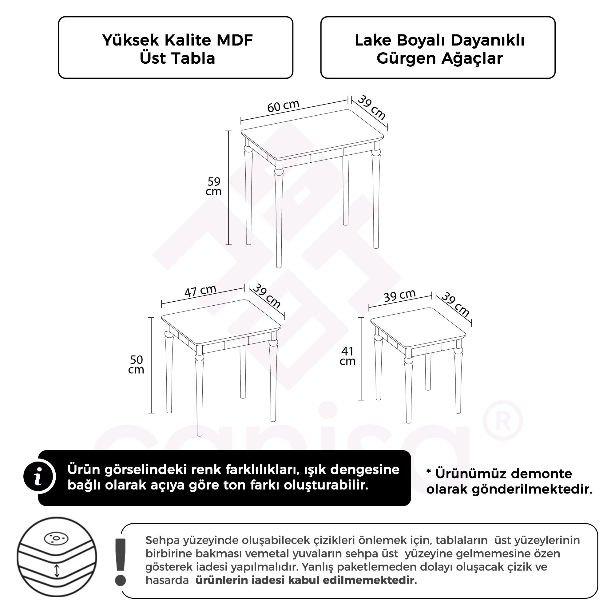 Polfe Serisi MDF 3'lü Zigon Sehpa Takımı