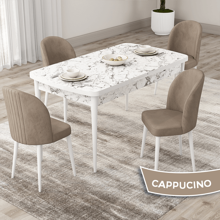 masa beyaz mermer desen sandalye cappucino