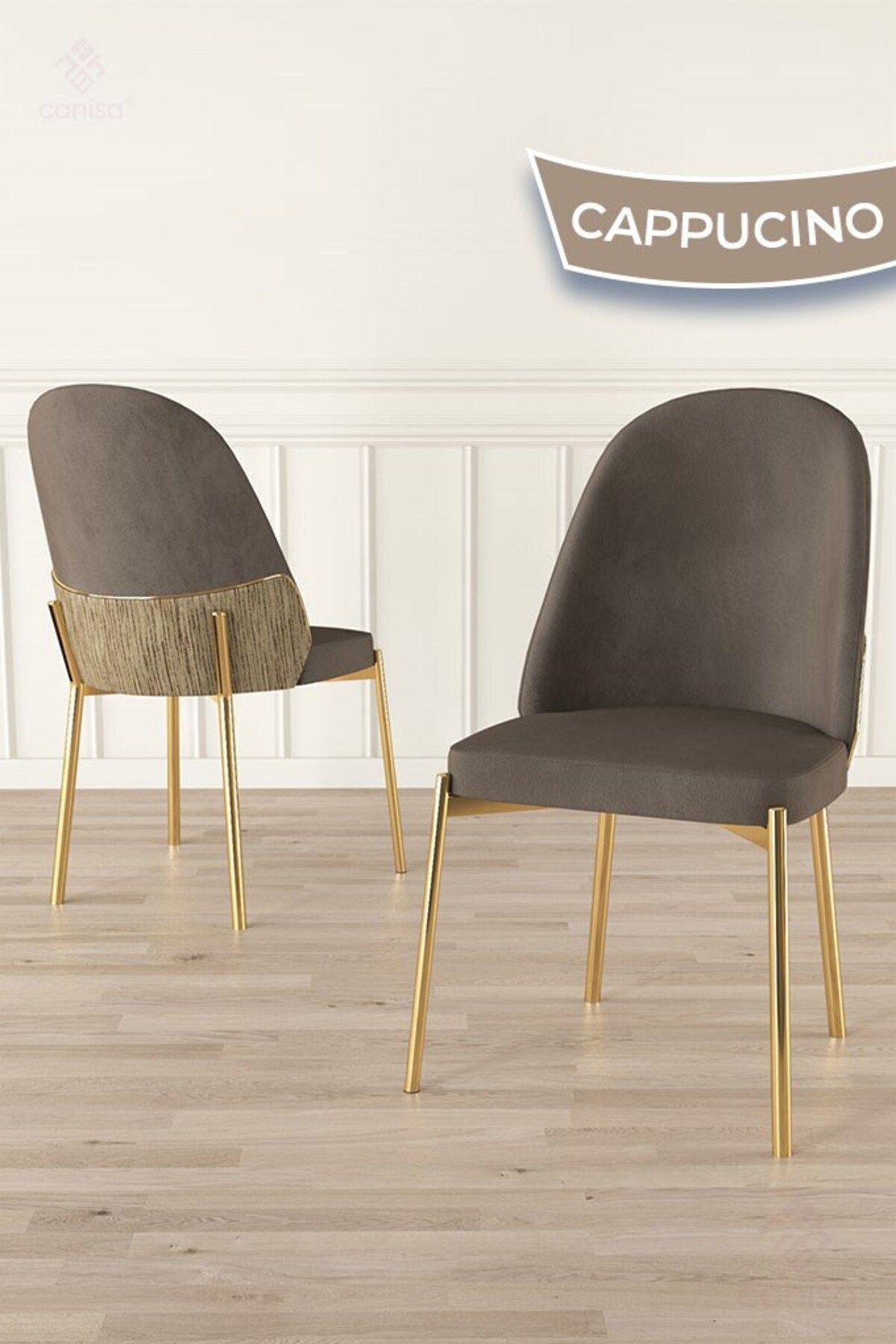 Sofe Serisi 6 Adet Cappucino Mutfak Sandalyesi Gold Kaplama Metal Ayak 1. Sınıf Babyface Kumaş