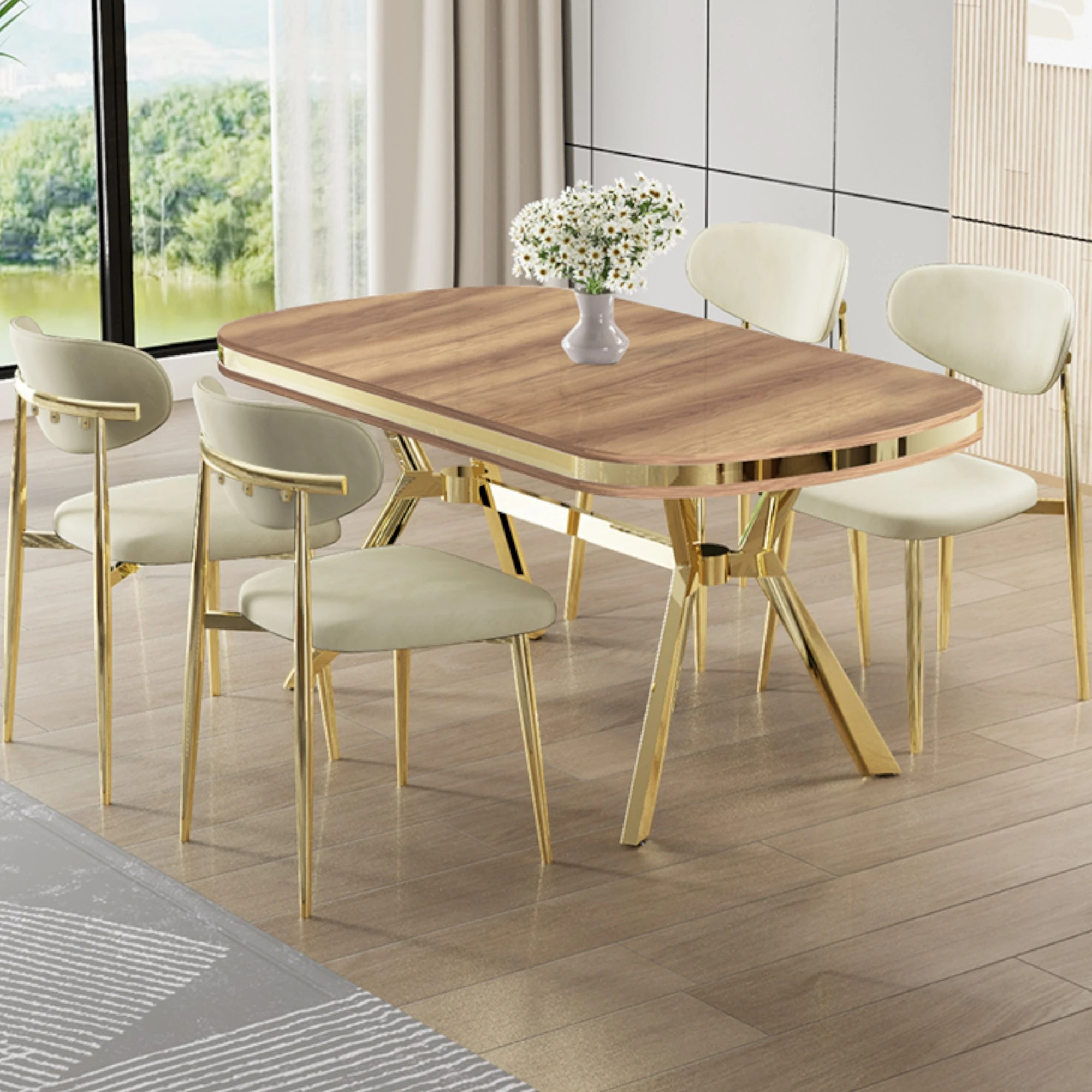 Hazar Masa Krem Sandalye Ayaklar Gold