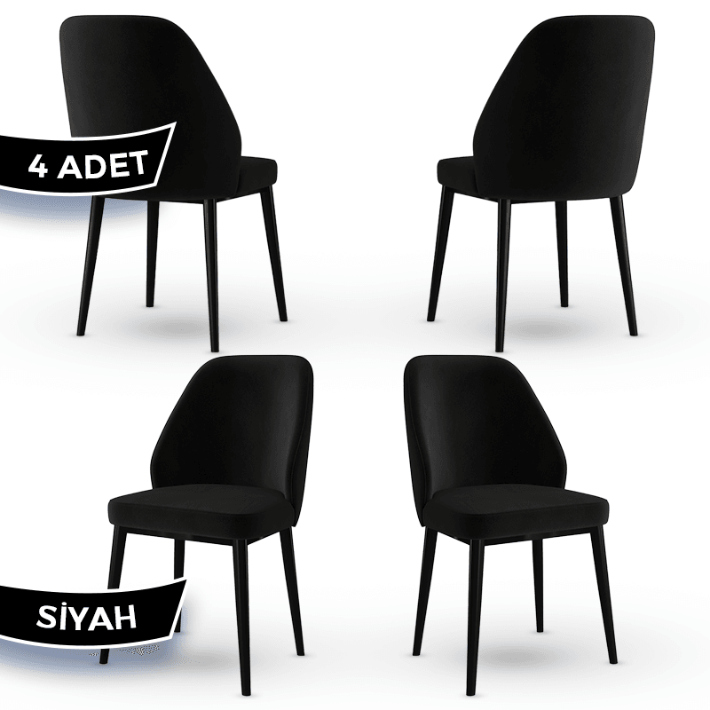 Tura Serisi 4 Adet Mutfak Sandalyesi Babyface Kumaş Siyah Ayak