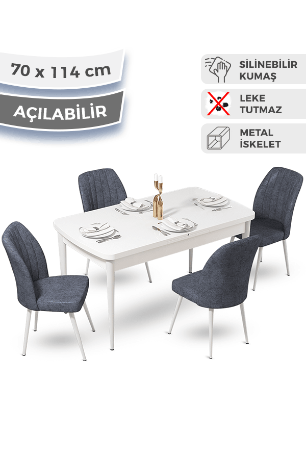 masa beyaz sandalye gri