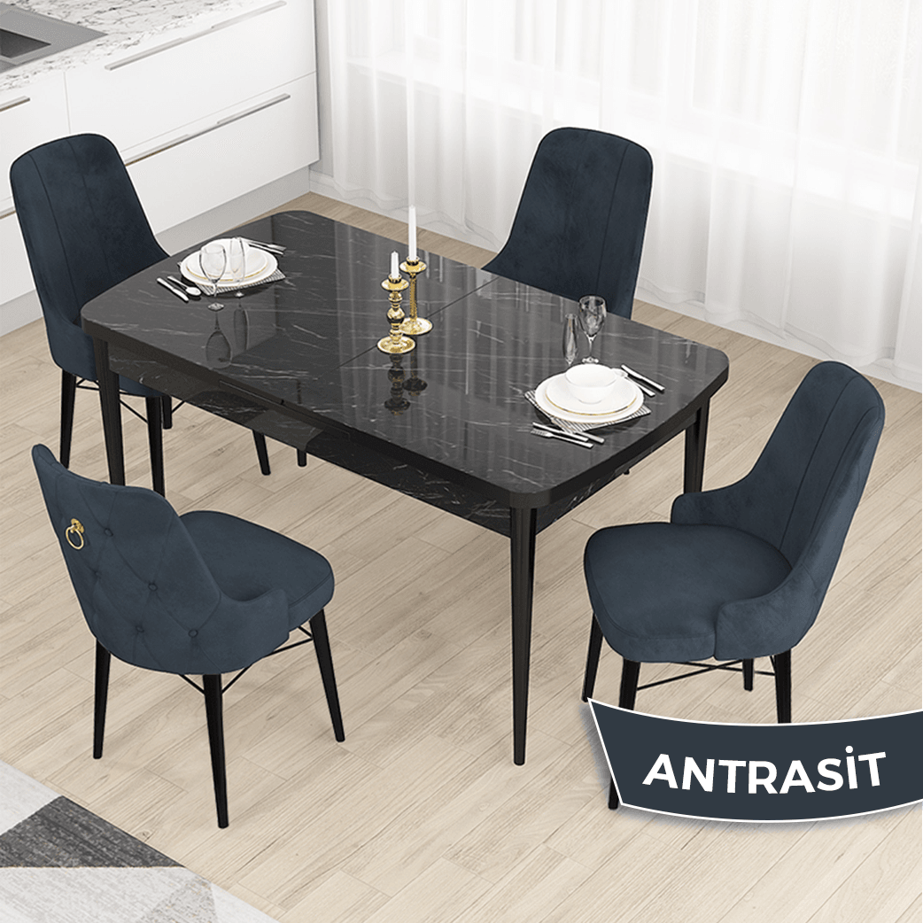 Antrasit Sandalye Siyah Mermer Desen Masa