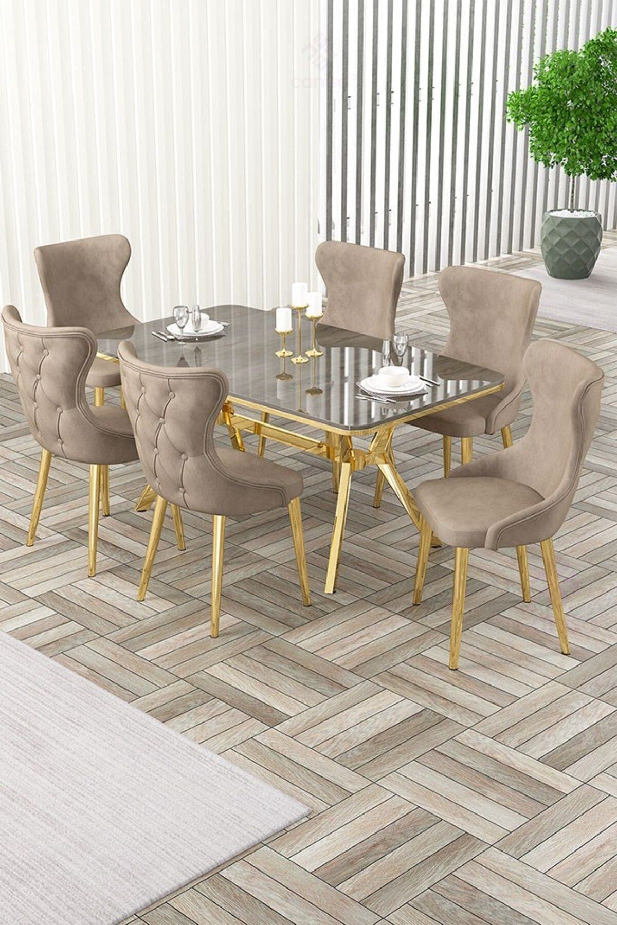 antrasit i̇roni masa sandalye cappucino gold detay