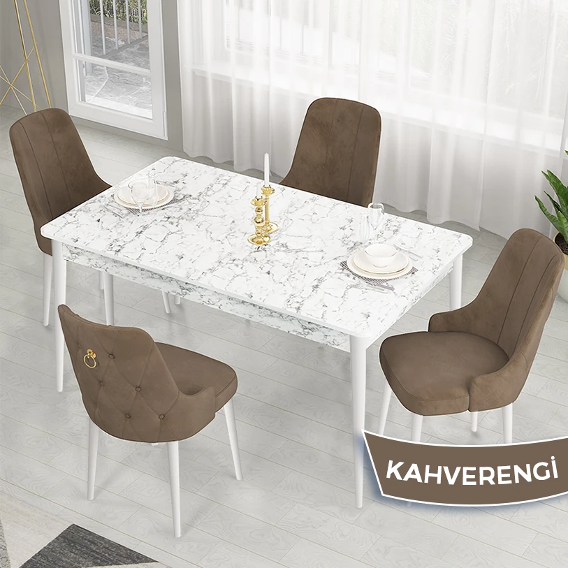 beyaz mermer masa,kahve sandalye