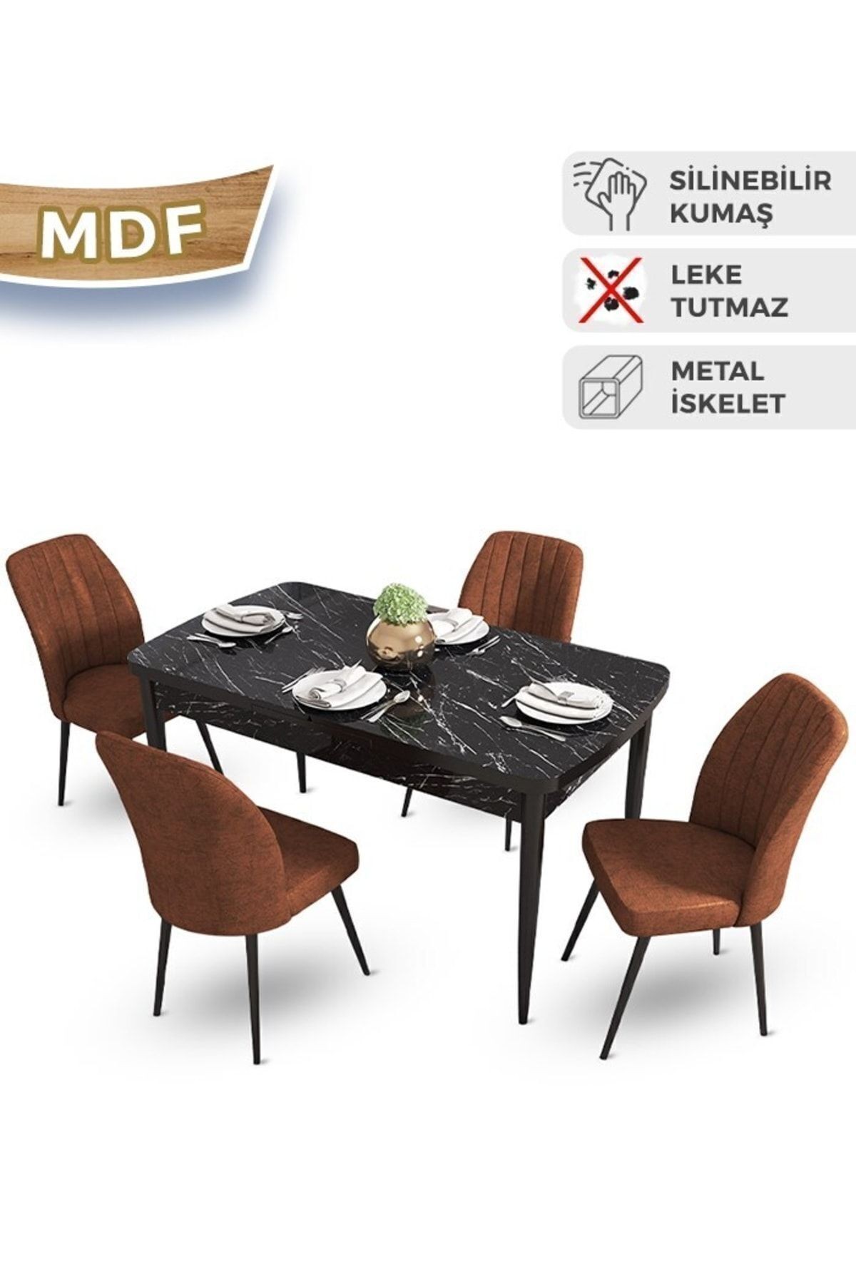 masa siyah mermer desen sandalye kiremit