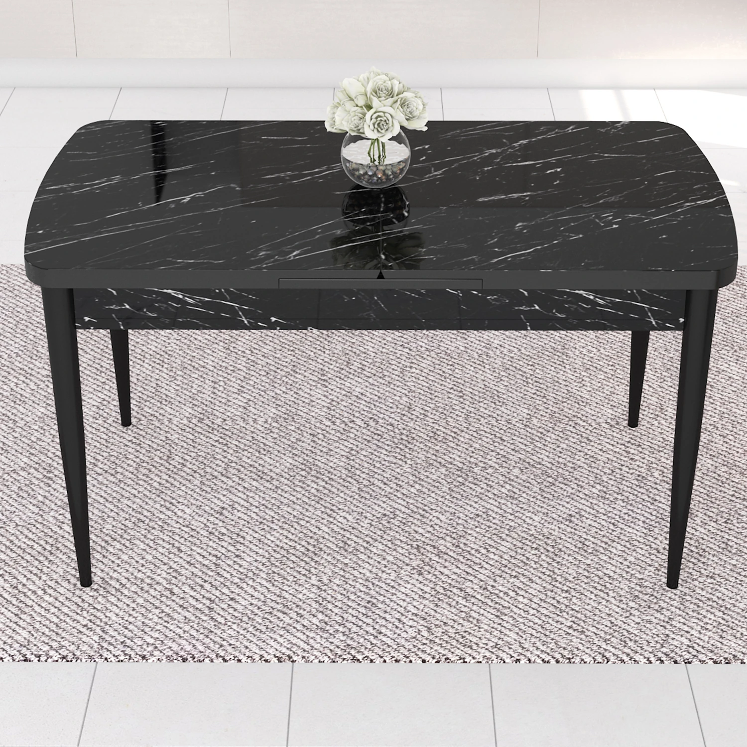 Eva Serisi 80x132 Açılabilir Mdf Siyah Mermer Desen Masa Takımı Ve 4 Sandalye