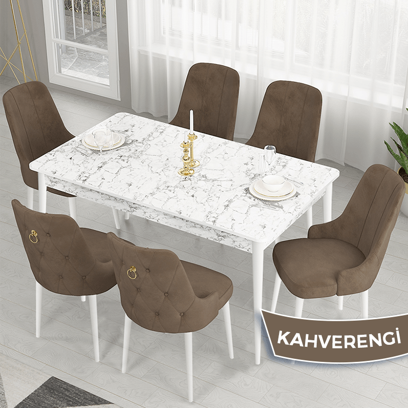beyaz mermer masa,kahve sandalye