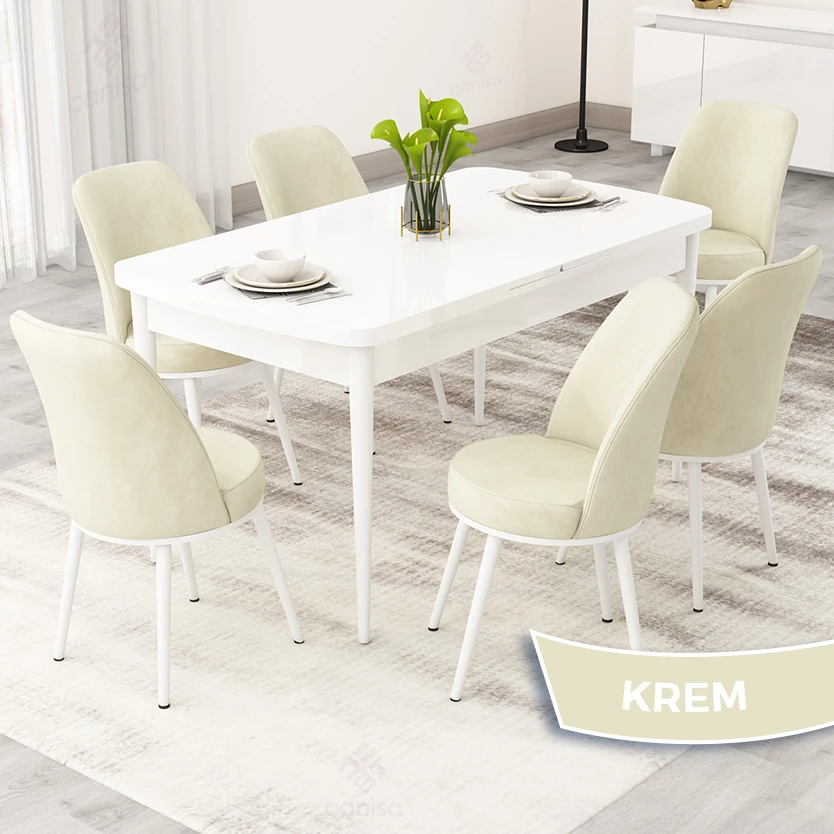 beyaz masa sandalye krem