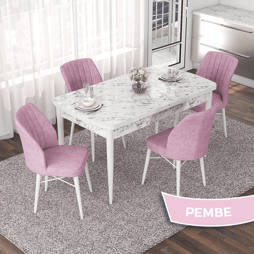 masa beyaz mermer desen sandalye pembee