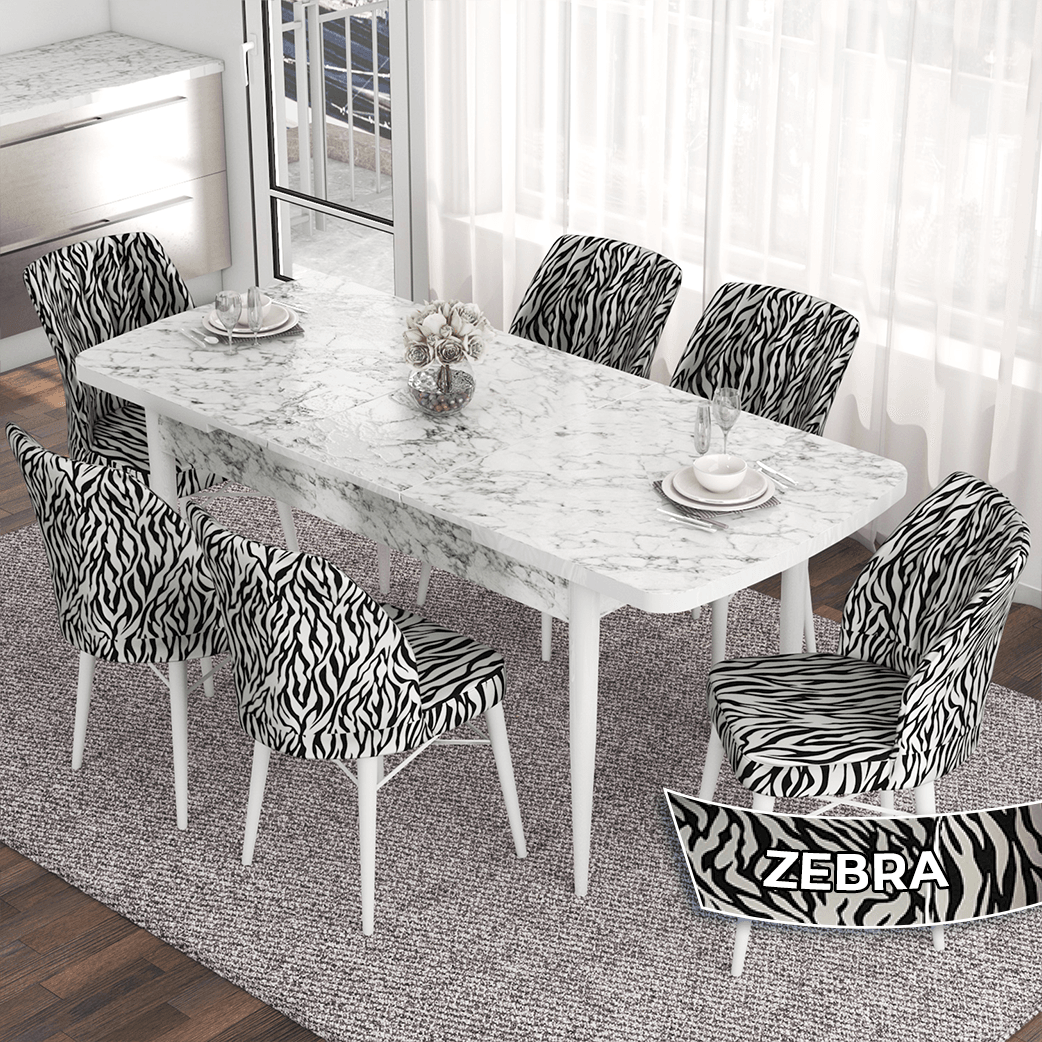 masa siyah mermer sandalye zebra