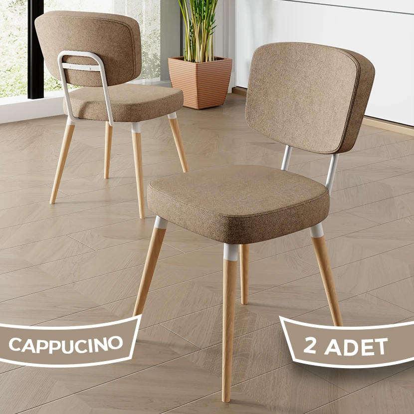 Nubba Serisi 2 adet Mutfak Sandalyesi Gürgen Doğal Ahşap Ayak Beyaz Detay