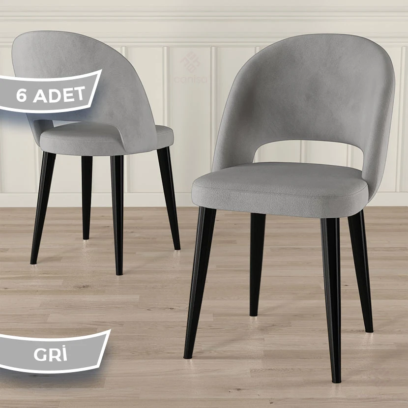 Pane Serisi 6 Adet Mutfak Sandalyesi Babyface Kumaş Siyah Ayak