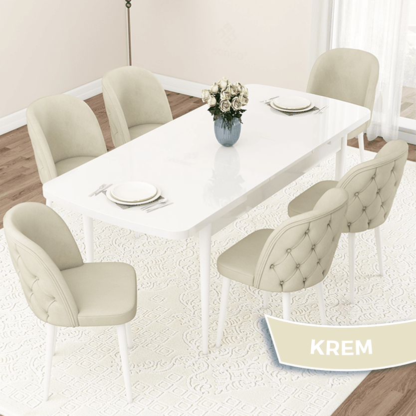 Jae Serisi 80x132 Açılabilir Beyaz Masa Takımı Ve 6 Sandalye