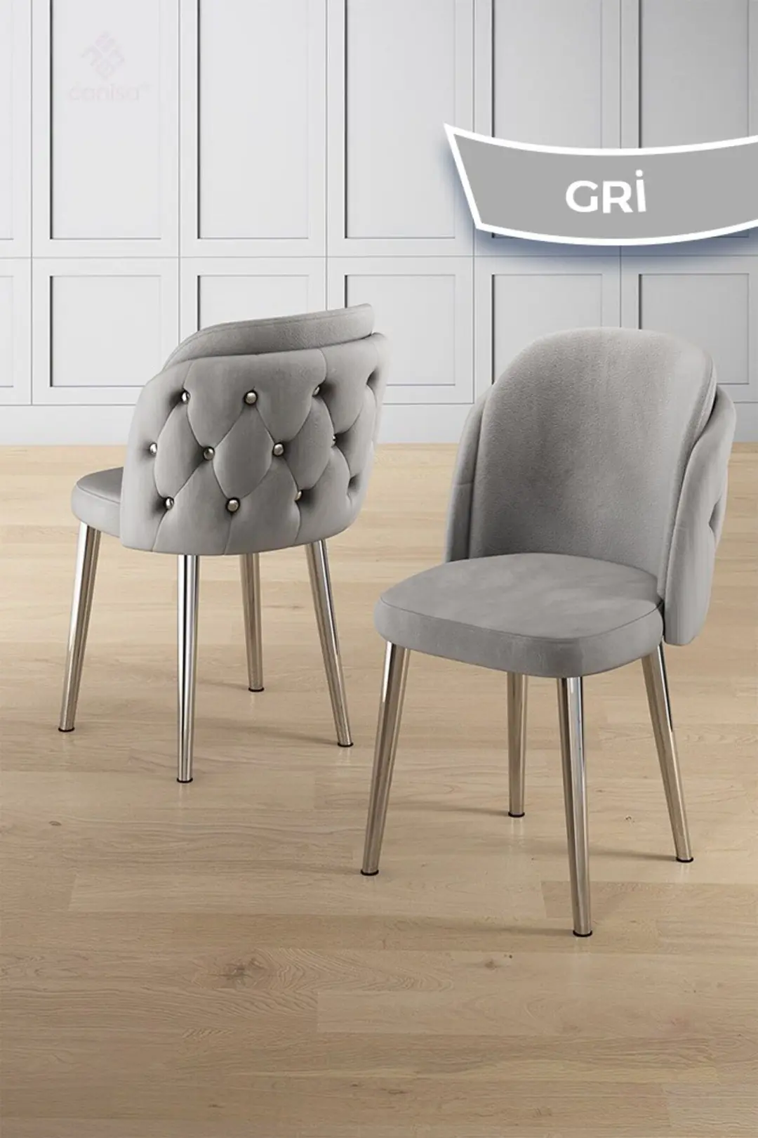 Zae Serisi 90x168 Lak Panel Rampla Gri Masa ve 6 Sandalye Krom