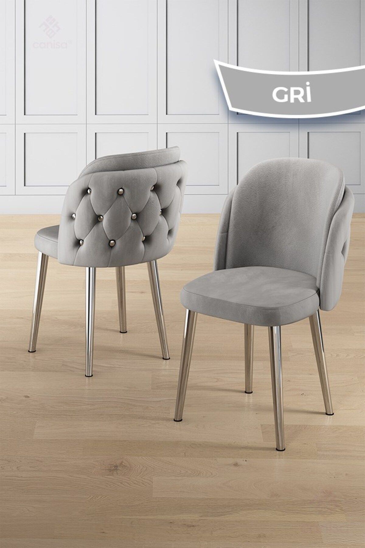 Zae Serisi 90x168 Lak Panel Rampla Gri Masa ve 6 Sandalye Krom Kaplama Ayak