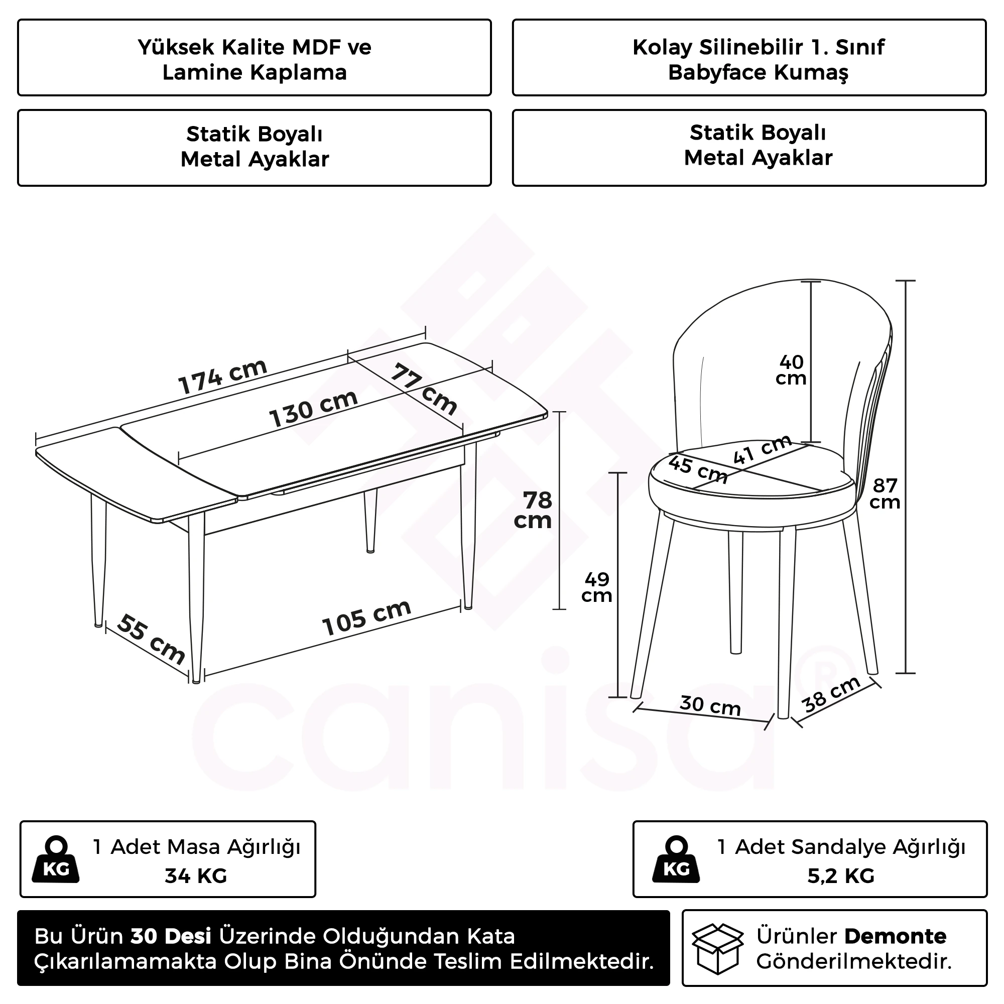 Asfel Serisi MDF 77x130 Beyaz Mermer Desen Yandan Açılabilir Mutfak Masası Takımı 6 Sandalye