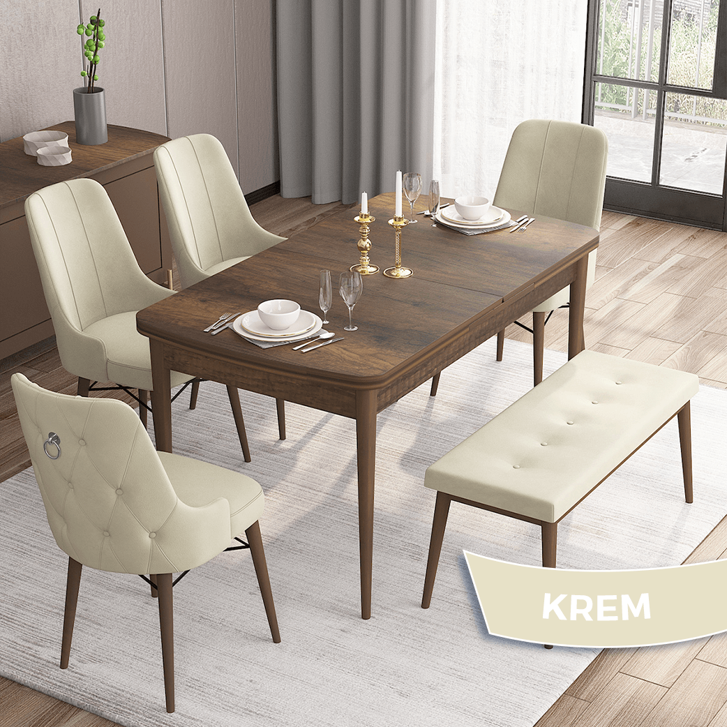 Sandalye Krem Barok Ahşap Desen Masa
