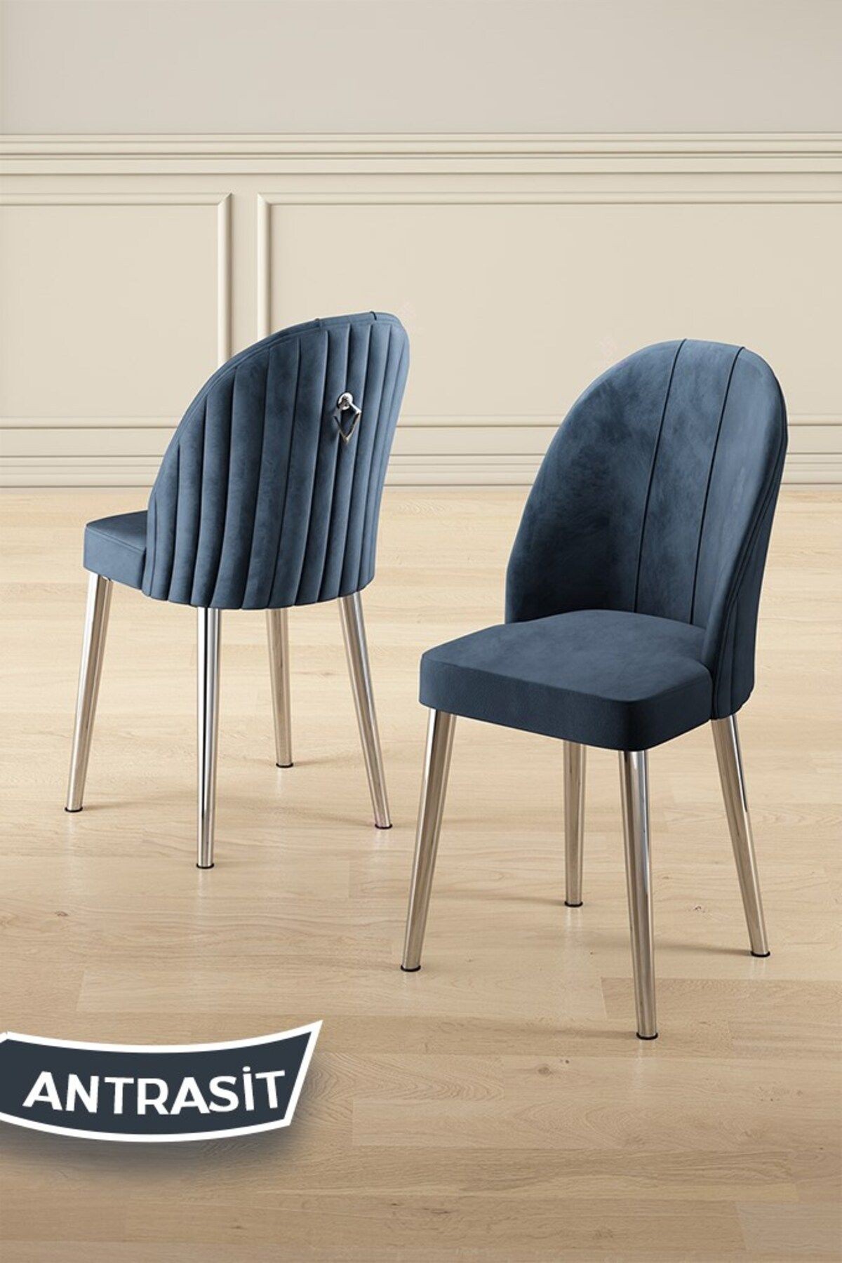 Rada Serisi 80x132 Açılabilir Lak Panel Beyaz Mermer Desen Masa ve 6 Sandalye Krom Kaplama Ayak