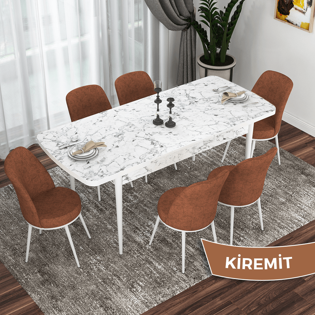 masa beyaz mermer desen sandalye kiremit