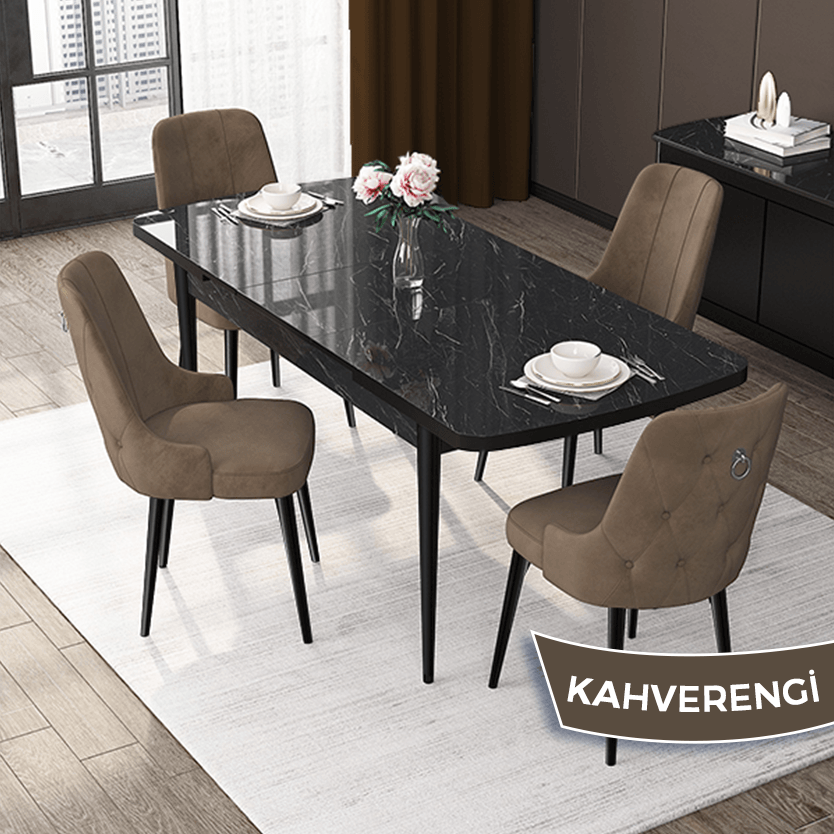 Sandalye Kahvee masa siyah mermer desen