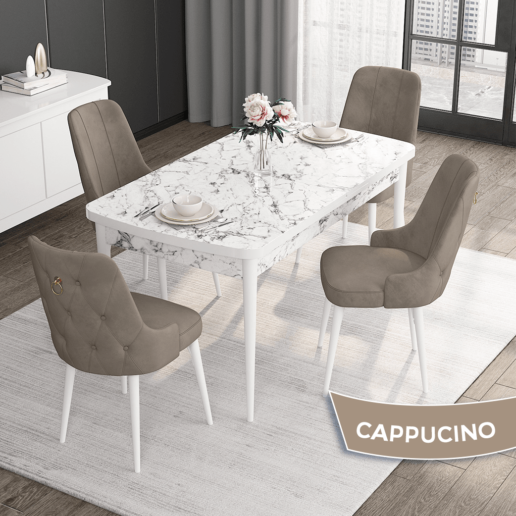 Cappucino Sandalye Beyaz Mermer Desen Masa