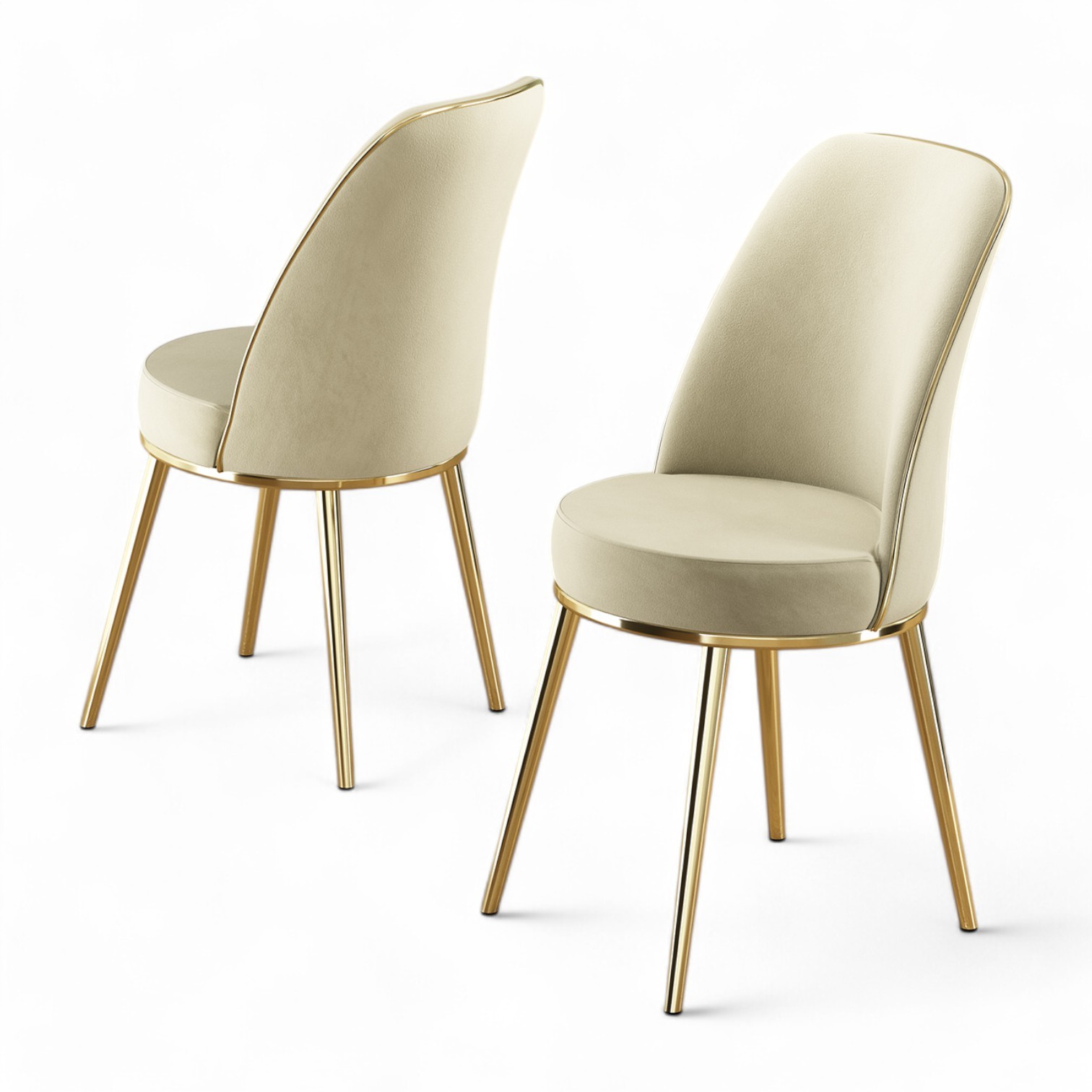 Krem Renk Sandalye / Gold Kaplama Ayak