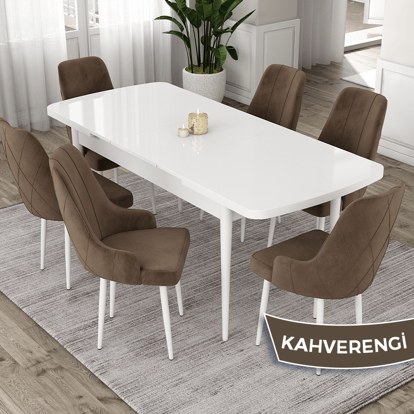 masa beyaz sandalyeler kahverengi