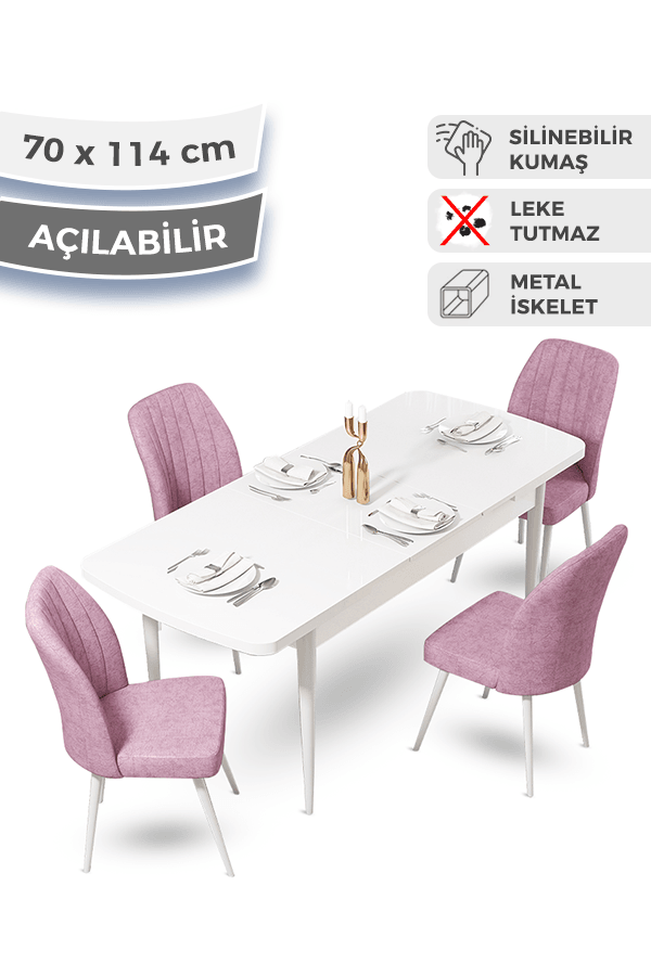 masa beyaz sandalyeler pembe