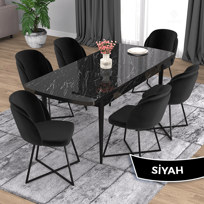 siyah mermer masa siyah sandalye