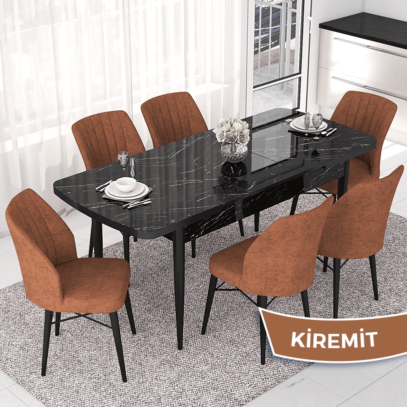 masa siyah mermer desen sandalye kiremit