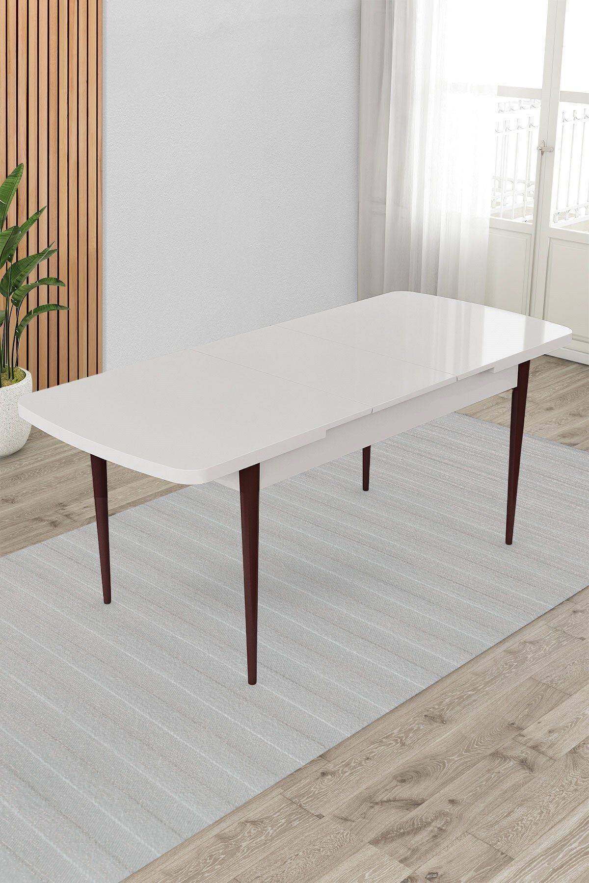 Beyaz 80x132 Açılabilir Yemek Masası Ceviz Ahşap Ayak