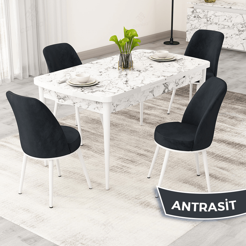 Masa Beyaz Sandalye Antrasit Renk