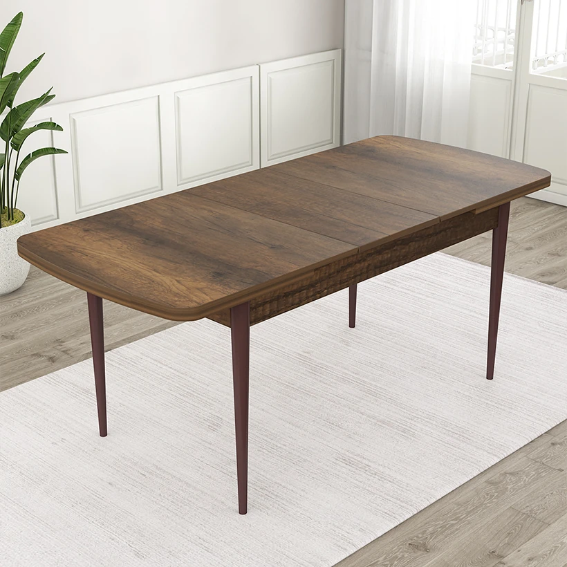 Roz Serisi 80x132 Mdf Açılabilir Gümüş Halka Barok Ahşap Desen Masa Takımı 4 Sandalye Ve 1 Bench