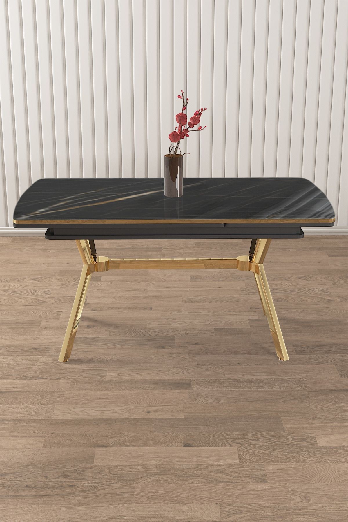 Weps Serisi 89x150 Açılabilir Lak Panel Siyah Mermer Desen Masa Gold Ayak