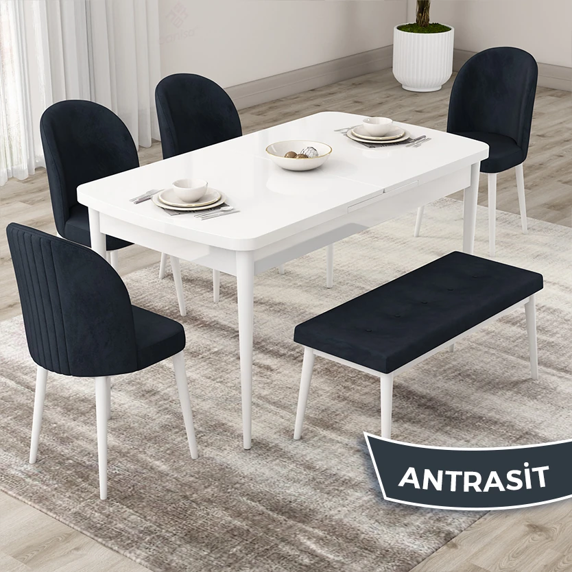Beyaz Masa Antrasit Renk Sandalye