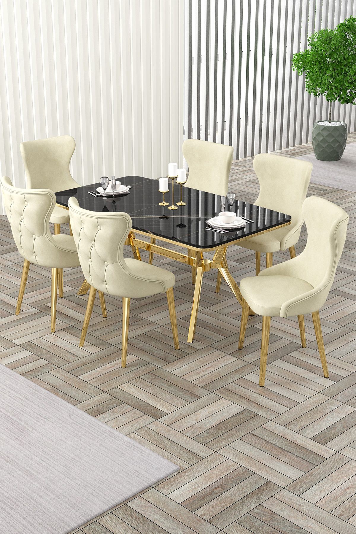 sonata masa krem sandalye gold ayaklı
