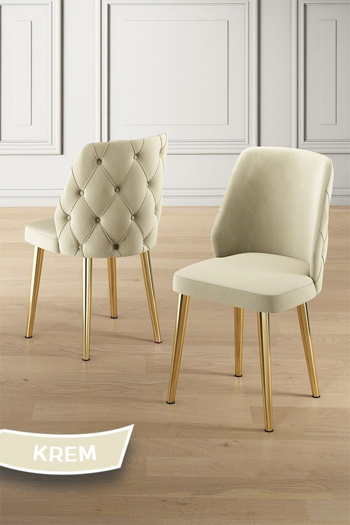 Afe Serisi 90x168 Lak Panel Antrasit İroni Masa ve 6 Sandalye Gold Kaplama Ayak