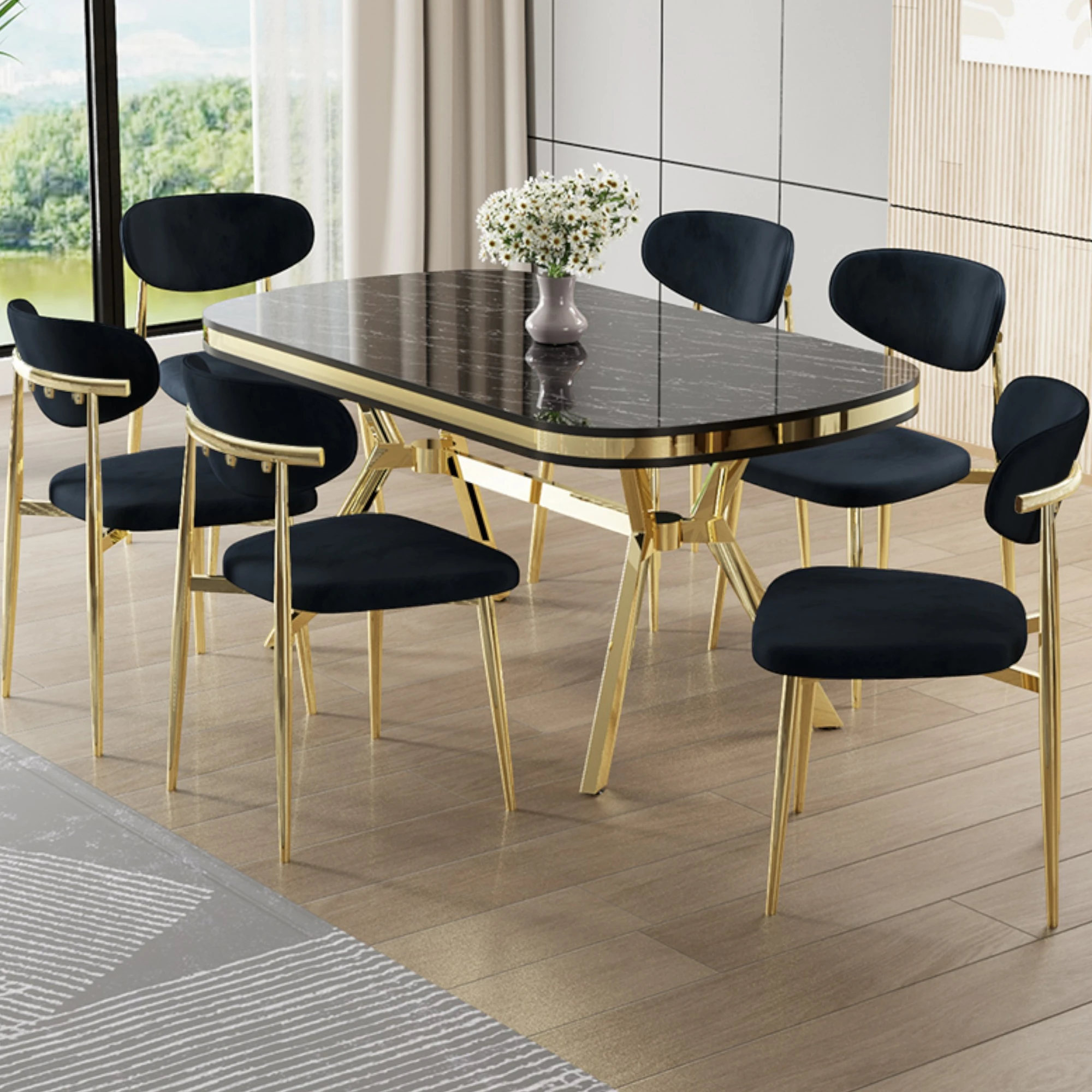 Sonata Masa Antrasit Sandalye Ayaklar Gold